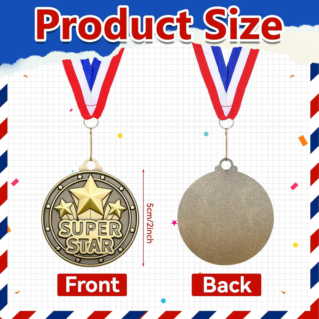 Quelay 30 Pcs Gold Medals - 2'' Metal Trophy Awards with Neck Ribbons for Kids & Adults