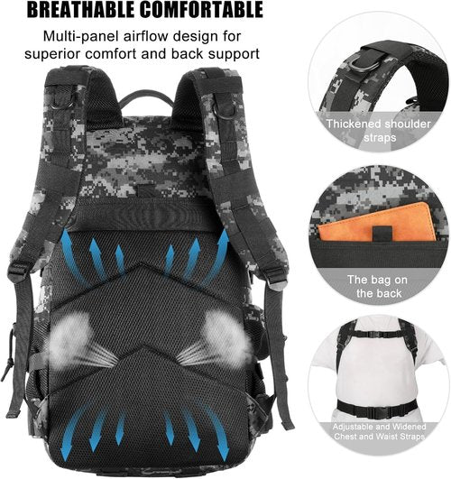 Military Tactical Backpack - 25L Molle Assault Pack | Water-Resistant Heavy-Duty Rucksack - Black Digital Camo