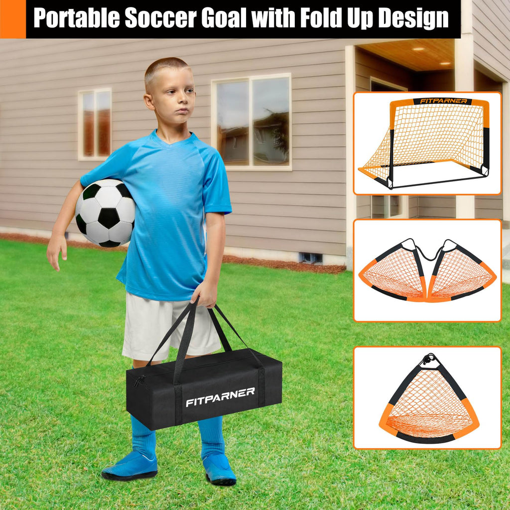 FITPARNER Kids Soccer Goal for Backyard Set - 2 Set of 5X3.6 ft (OrangeBlack)