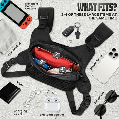 Muserise Sports Chest Bag For Men Women, Water Resistant Lightweight Front Chest Pack, Running Vest Bag With Built-In Phone Holder & Extra Storage For Workouts, Running, Cycling