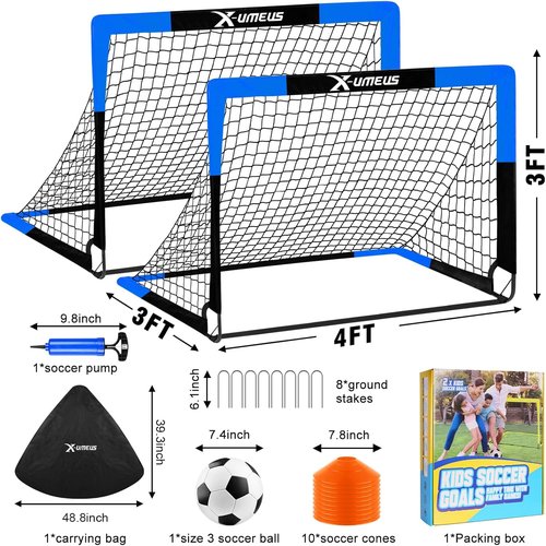Kids Soccer Goals by [Brand Name] - Backyard Set of 2 | 4 x 3 ft & 6 x 4 ft with Soccer Ball & Cones