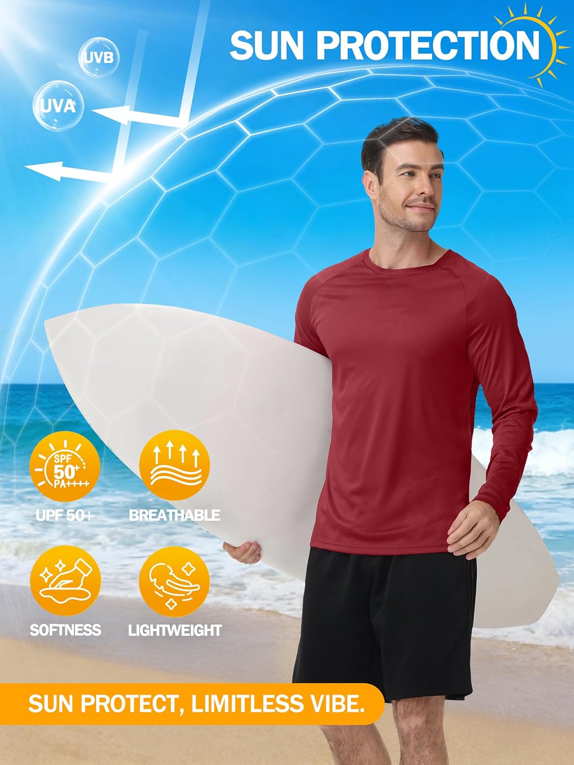 ZITY Men's Long Sleeve Athletic Shirts - UPF 50+ UV Protection | Quick Dry for Running & Workouts
