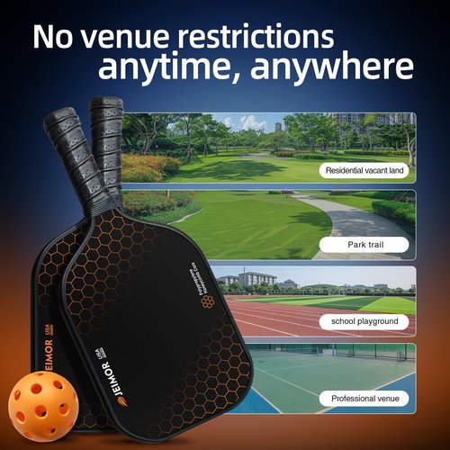 Jeimor Pickleball Paddles Set of 2 - USAPA Standard Fiberglass Face with Enhanced Grit Texture for Max Spin,Control Pickleball Paddles,Lightweight Polymer Rackets, 4 Balls and Carry Bag