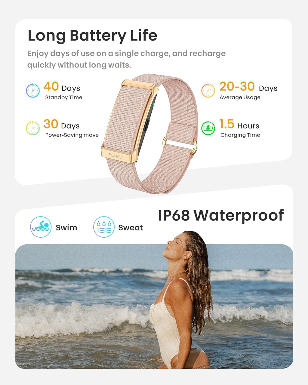 Skiennix Smart Bracelet - Health Fitness Tracker with Heart Rate Monitor & 170+ Sport Modes | IP68, 60-Day Battery