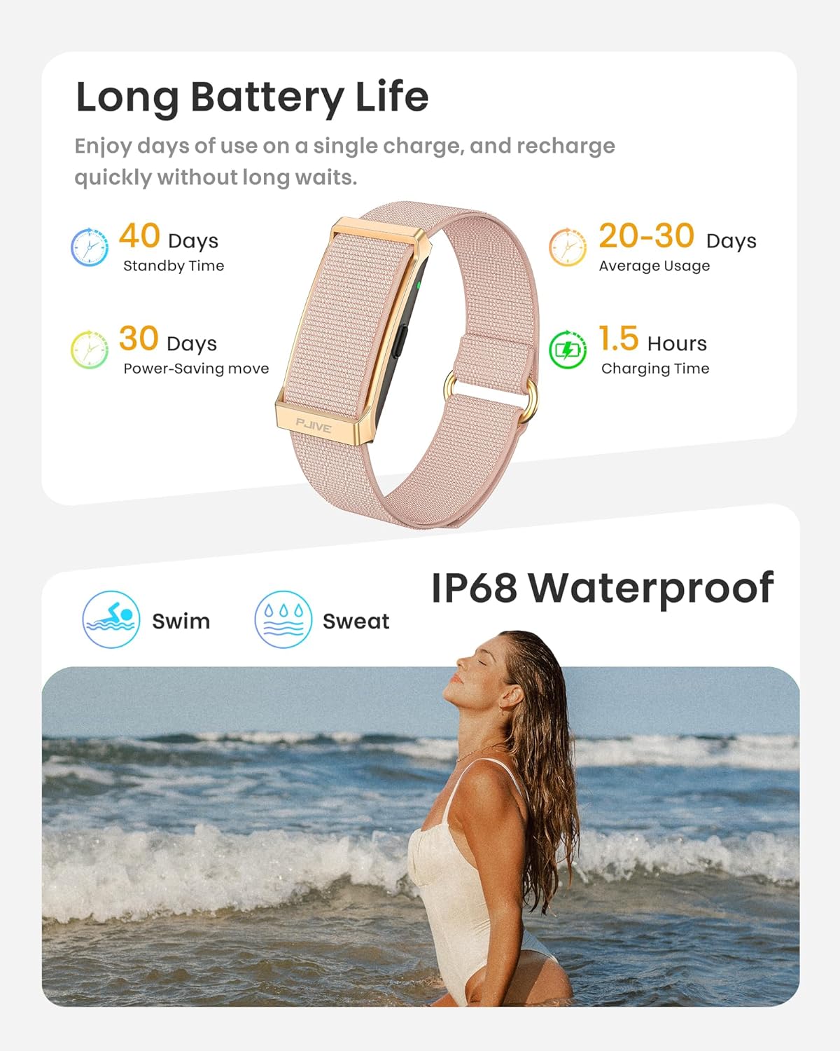 Skiennix Smart Bracelet - Health Fitness Tracker with Heart Rate Monitor & 170+ Sport Modes | IP68, 60-Day Battery