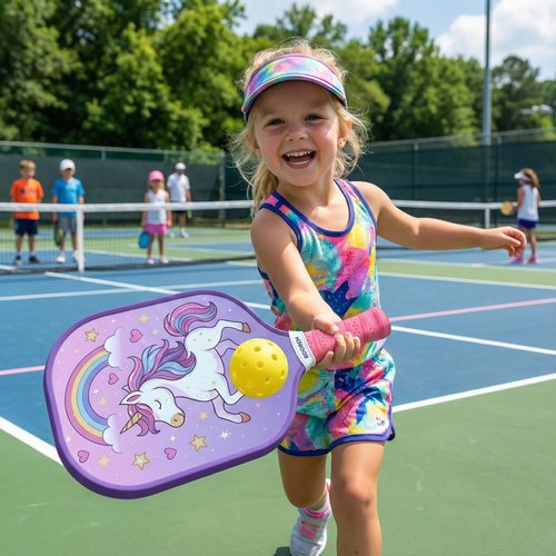 Kids Pickleball Paddle - Lightweight & Durable with Large Sweet Spot - Cute Pickleball Paddle Gift for Toddler & Youth Players - Purple Unicorn