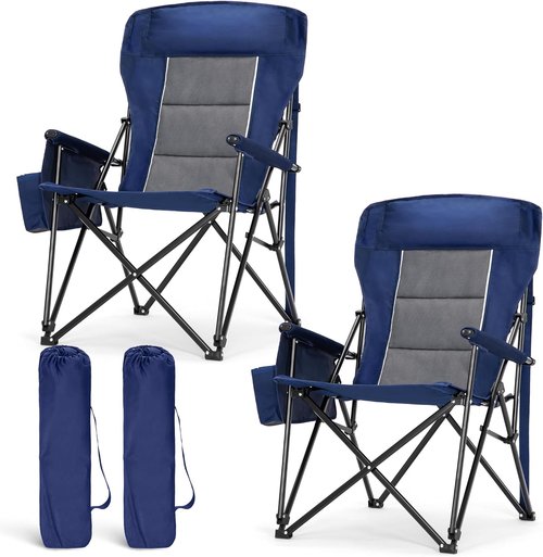 LET'S CAMP Oversized Camping Chairs - Heavy Duty 500LBS Support | Portable Collapsible with Cup Holder & Side Pocket - 2 Pack (Blue)