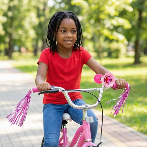 Kids Bicycle Horn and Handlebar Streamers Set - 1 Bike Horn + 2 Pink Handle Streamers Kit for Children Bike Accessories