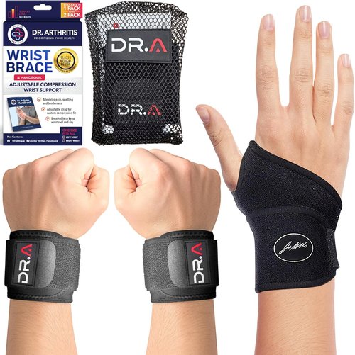 Dr. Arthritis Carpal Tunnel Wrist Brace - Adjustable Support for Pain Relief | 2-Pack, Black, Right/Left Hand