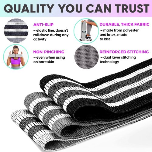 Fabric Resistance Bands - 4 Durable Non-Slip Workout Bands for Men & Women | Multiple Resistance Levels for Legs, Butt, and Abs
