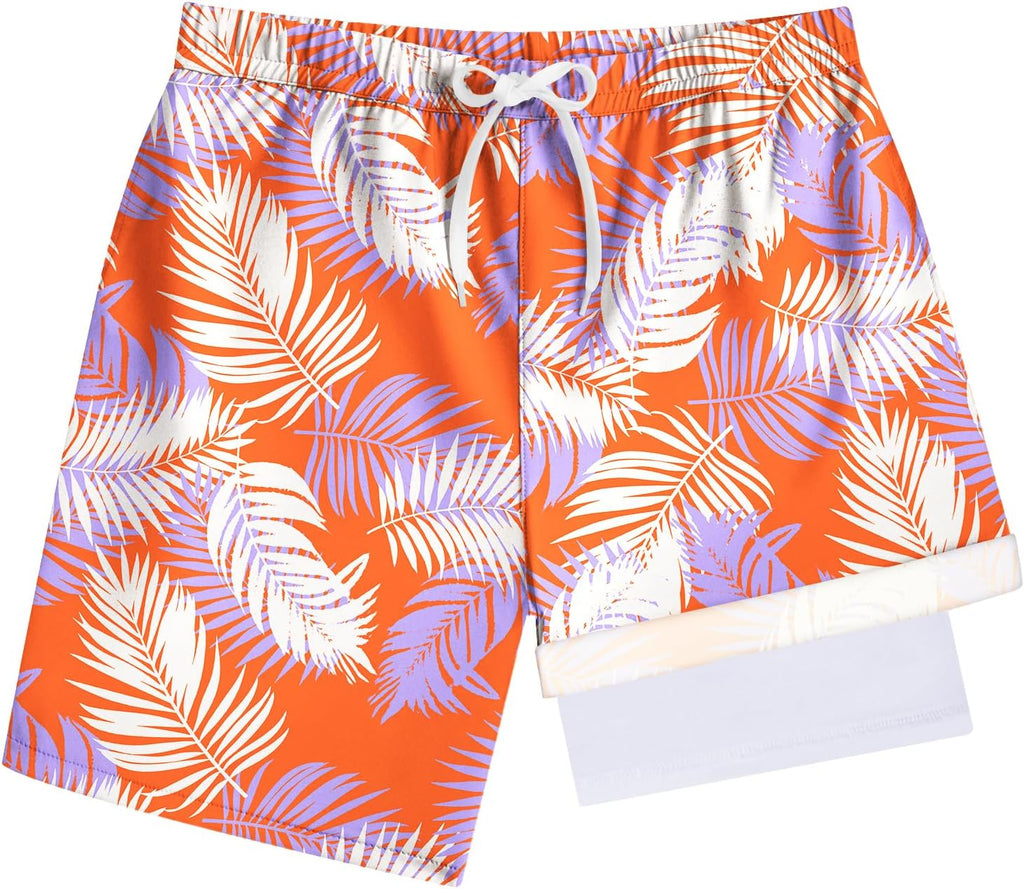 Skiennix Boys Quick Dry Swim Trunks - 2 in 1 Beach Shorts with Compression Liner