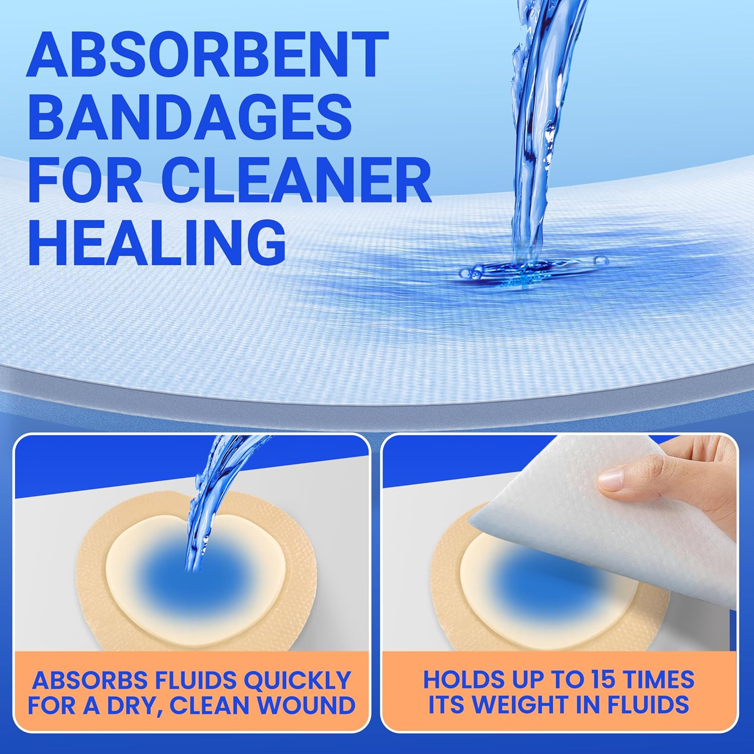 Skiennix Large Waterproof Bandages - Silicone Foam Dressings for Sensitive Skin | 7"x7", 10 PCS