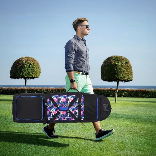 Golf Travel Bags for Airlines with Wheels, Shoes Compartment and Lockable Zipper, Soft-Sided Golf Club Travel Cover to Protect Culbs, Wear-Resistant Waterproof 900D Polyester Oxford