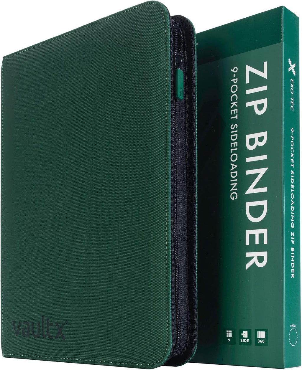 Vault X 9 Pocket Trading Card Zip Binder - Premium Exo-Tec Material, Holds 360 Cards | Green