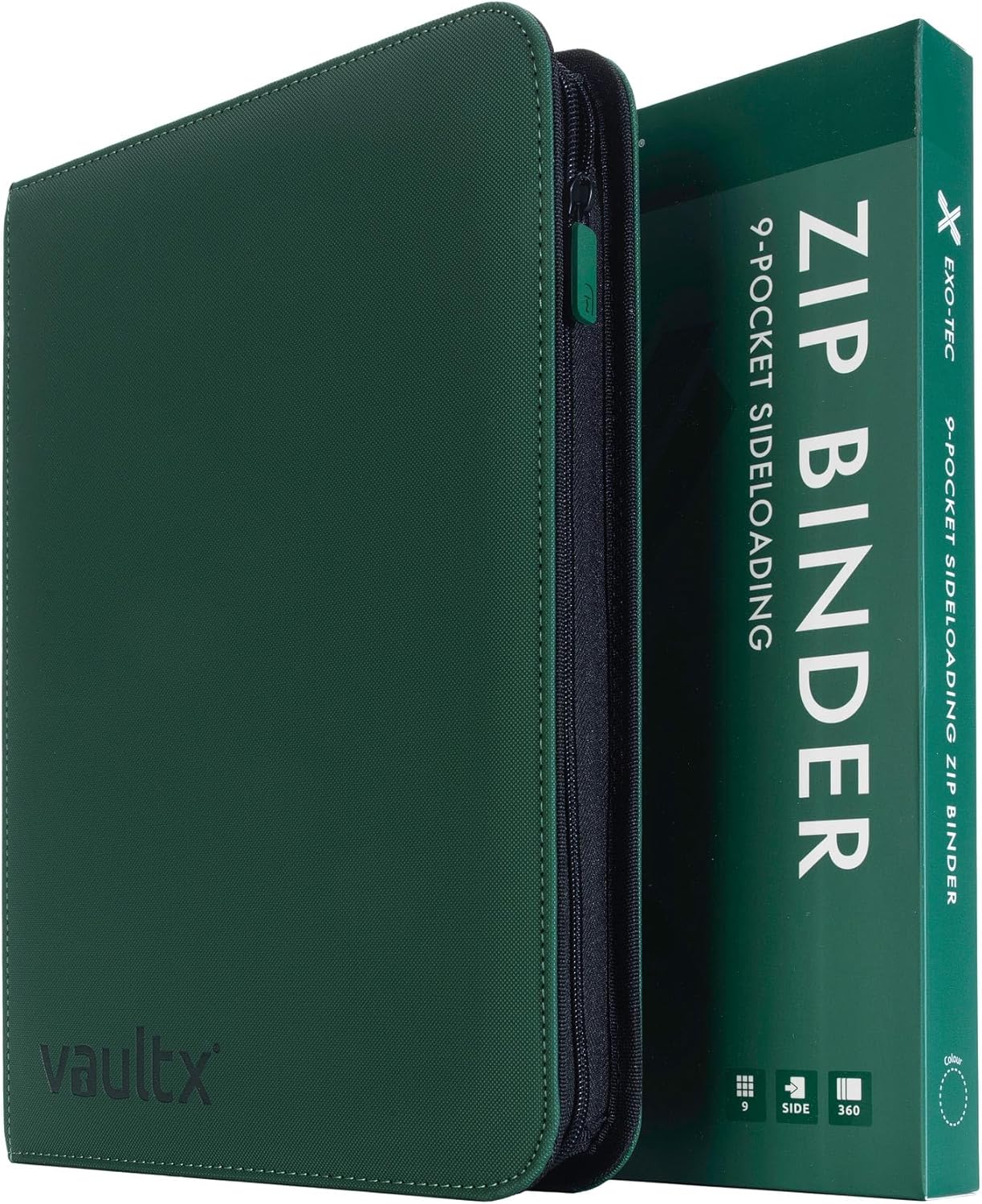 Vault X 9 Pocket Trading Card Zip Binder - Premium Exo-Tec Material, Holds 360 Cards | Green