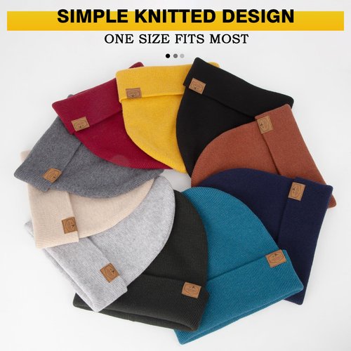KIEPTOMIK 2pcs Merino Wool Warm Beanie Hats Winter Cuffed Ribbed Knit Beanie Hat for Men Women Toboggan Cap (Merino Wool, Black+Grey)