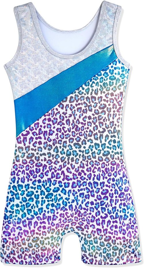 HOZIY Leotards for Girls - Stylish Gymnastics Biketard with Snowflake Ribbon Design | Blue, Purple, Hot Pink