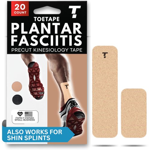 Plantar Fasciitis Tape, 20 Applications - Precut Kinesiology Tape Strips for Foot Soreness Relief - Also Great for Shin Splints - Includes 20 2x10" Strips & 40 2x5" Strips (Nude, 20 Count)