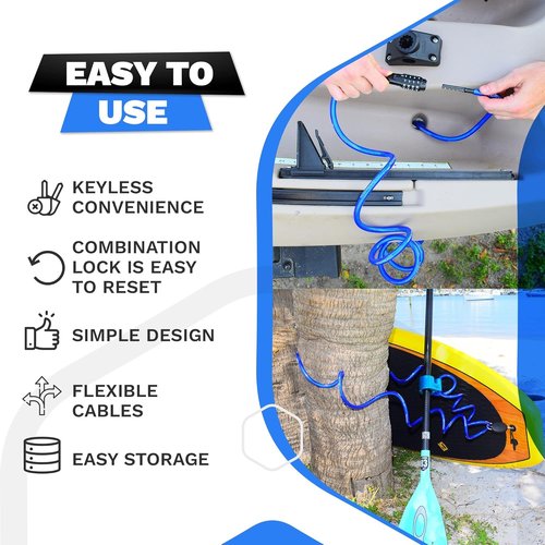 DocksLocks Weatherproof Coiled Security Cable Lock - 5ft to 25ft Lengths | Resettable Combination for Anti-Theft Protection on Kayaks, Bikes, and More