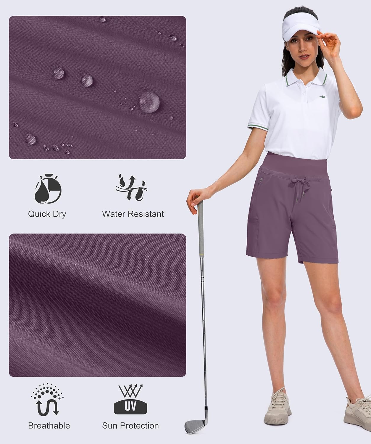 Obla Women's Hiking Cargo Shorts - Quick Dry, High Waisted, 7-Inch Length, Zipper Pockets for Summer Adventures