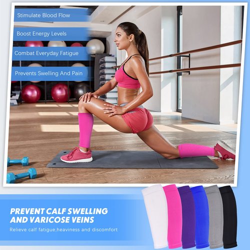 Geyoga 6 Pairs Calf Compression Sleeve for Men Women Football Leg Sleeve Elastic Calf Support Sock for Sports Cycling Running Basketball(Large)