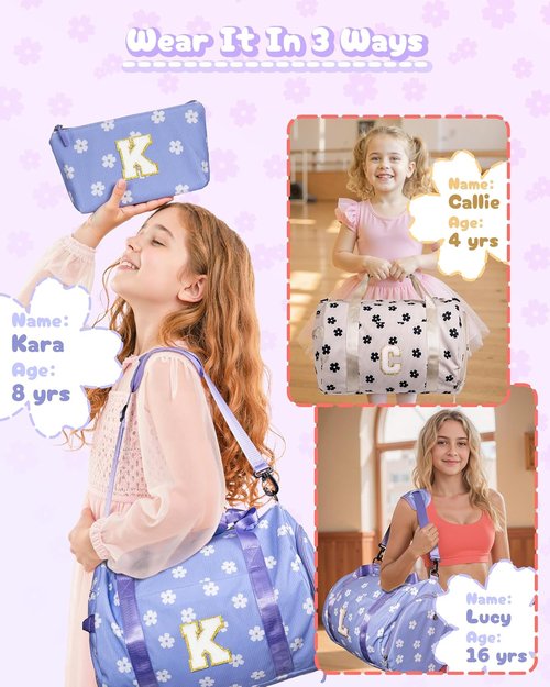 Gift for Sporty Cheerleader Girl, Girls Gym Bag, Kids Personalized Dance Bags with Shoe Compartment, Customized Travel Duffle with Toiletry Bag, Party Favors for Teenager (Letter Y)
