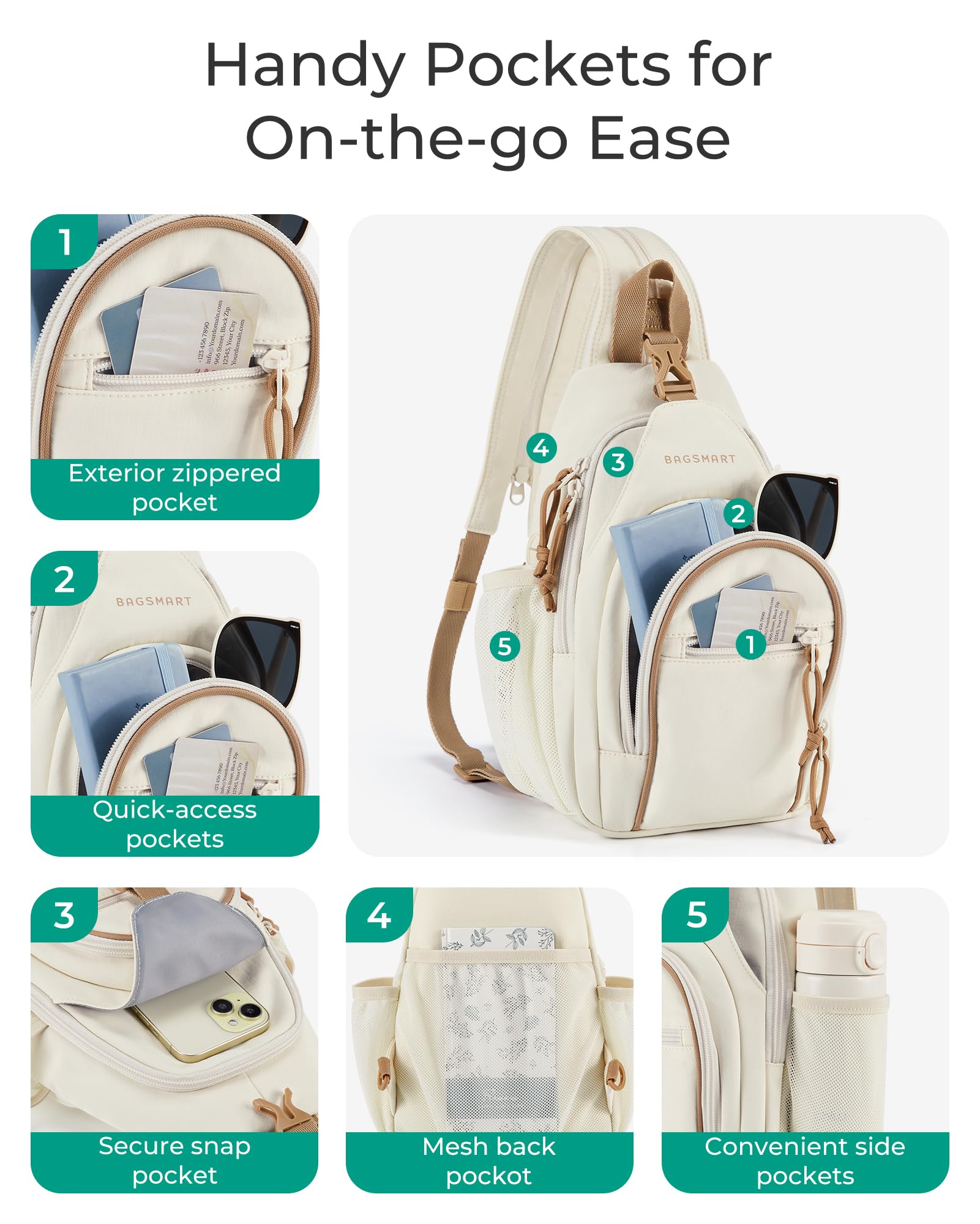 BAGSMART Small Crossbody Sling Bag for Men Women, Small Sling Backpack Shoulder Bag, Anti-Theft Chest Daypack