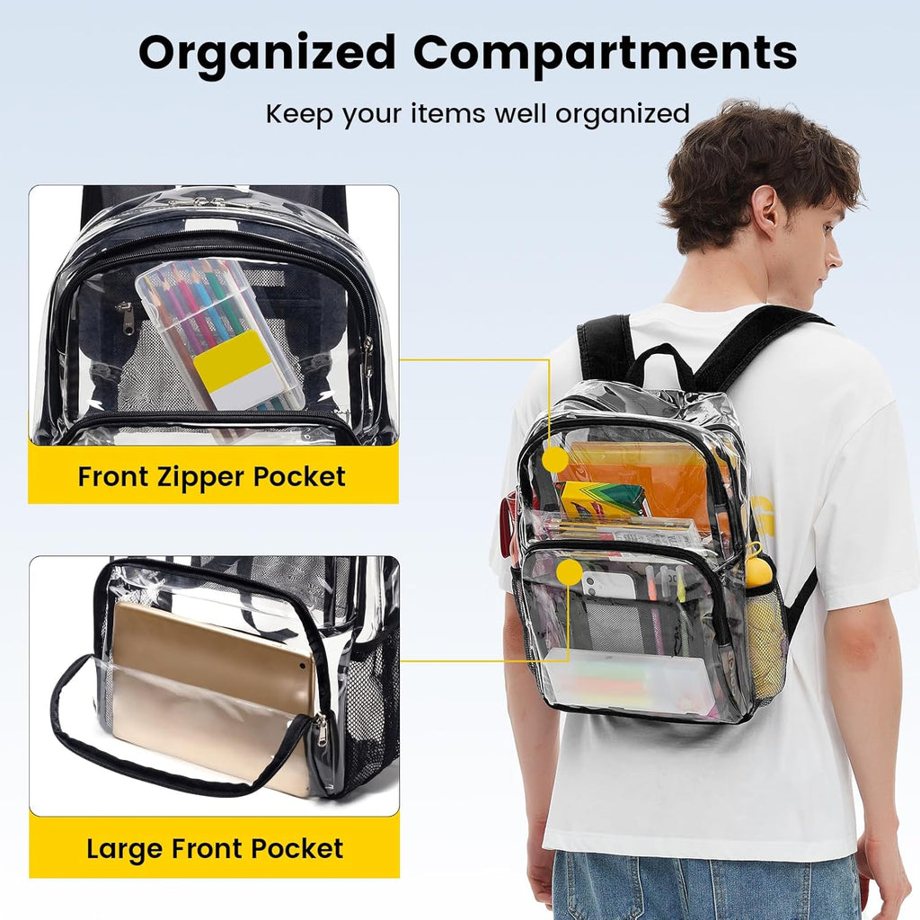 Vorspack Clear Backpack - Heavy Duty Transparent Bookbag for College & Travel | Large Black Design