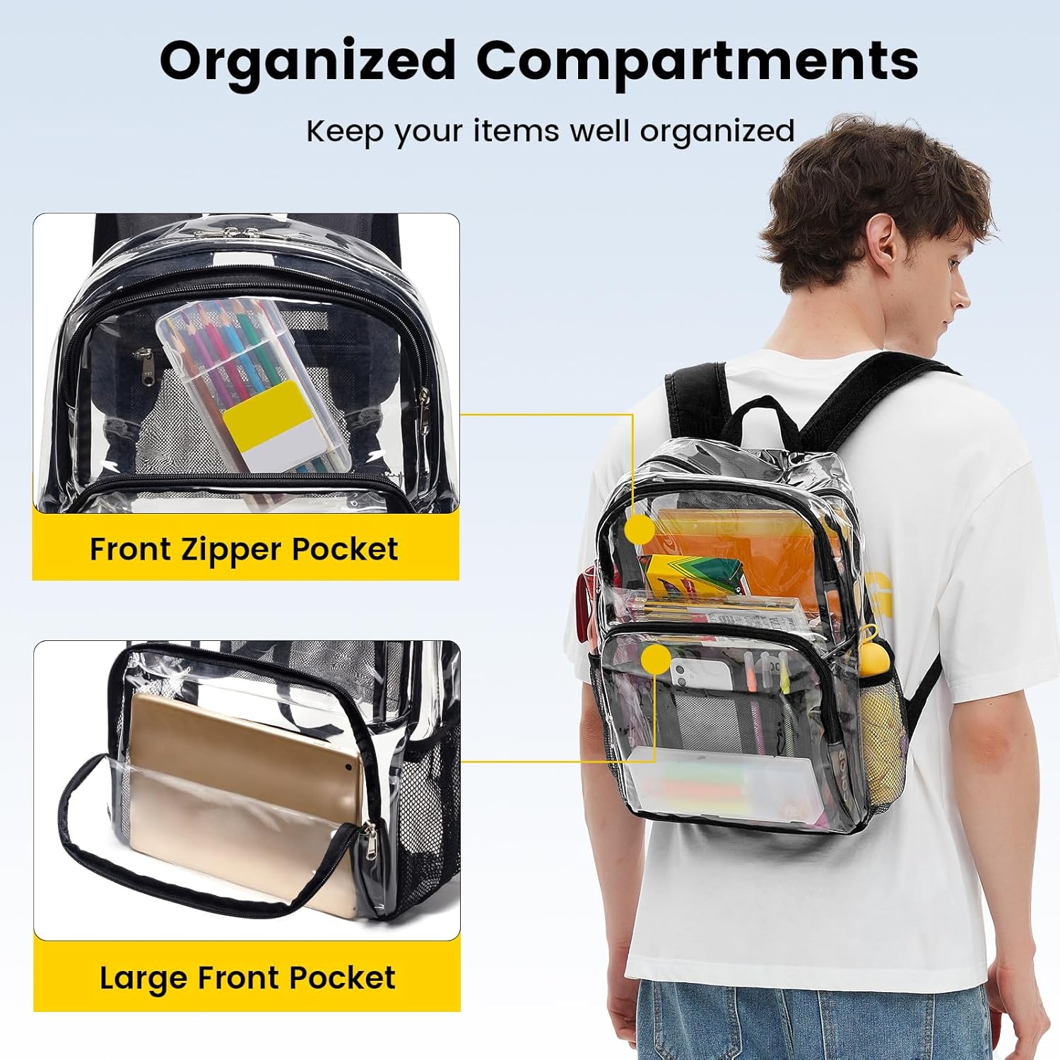 Vorspack Clear Backpack - Heavy Duty Transparent Bookbag for College & Travel | Large Black Design