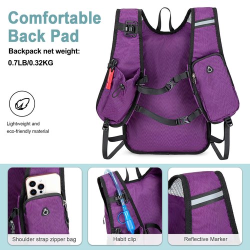 BOVIP Lightweight Hydration Back,15L Multipurpose Hiking Backpack with 1.5L Water Bladder ,Hydro Water Daypack for Cycling Hiking Rave for Men Women