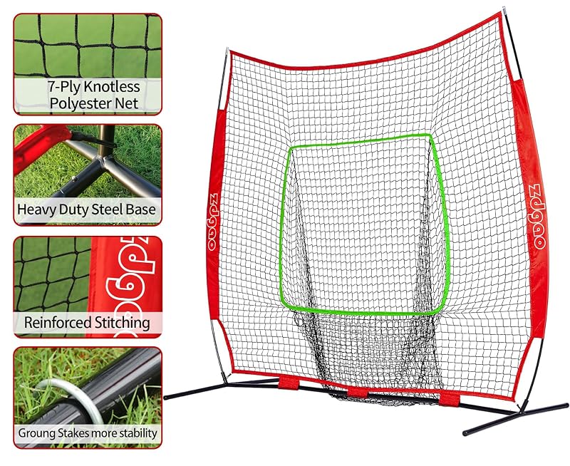 Red 7x7ft Baseball Net - Pop-Up Frame Pitching & Hitting Practice Net