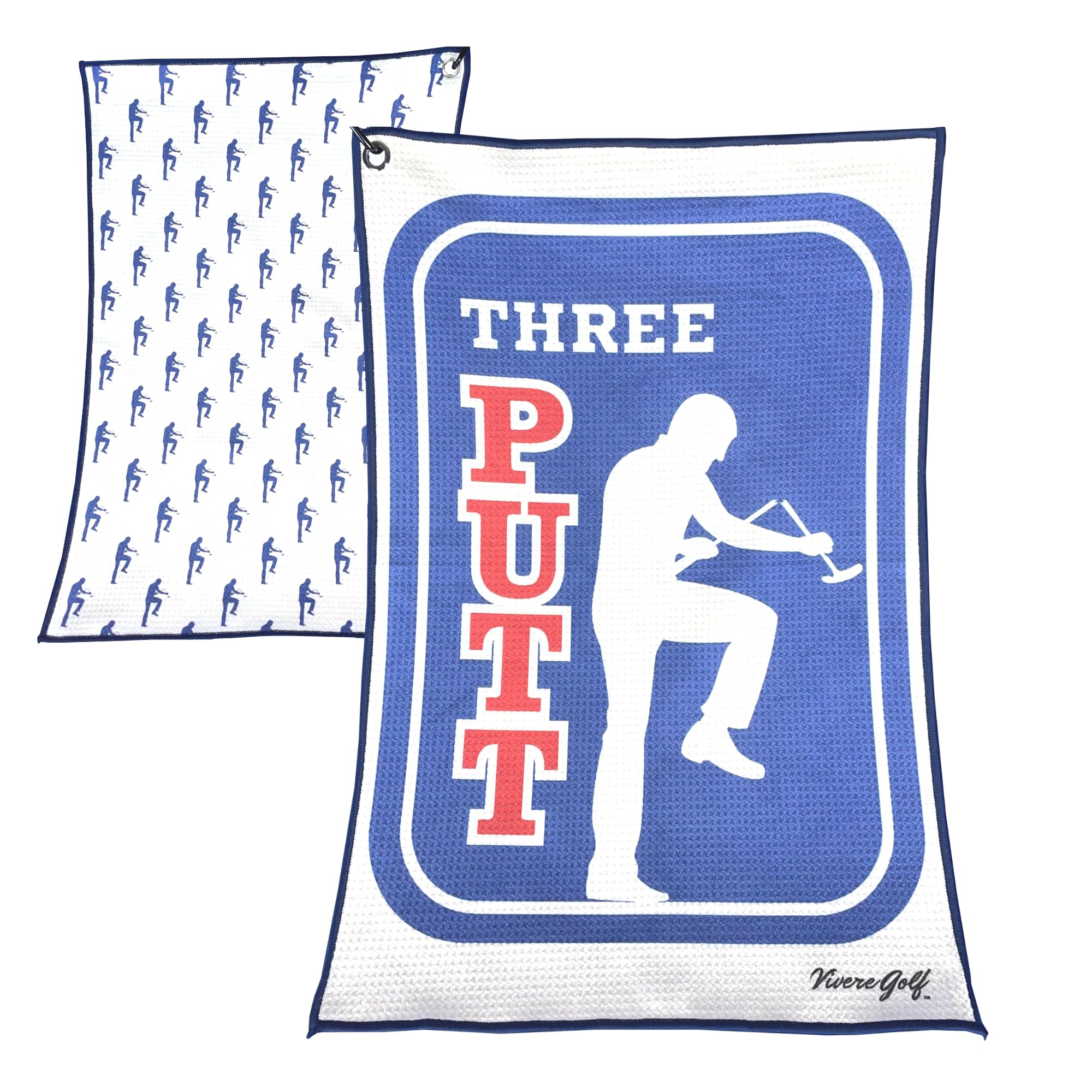 Three Putt Funny Golf Towel for Golf Bag | Golf Towels for Men, Golf Accessories for Men | Microfiber Fabric, Designs On Front & Back, Clip Included (16x24in)