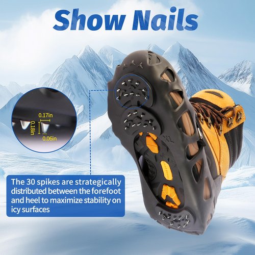Ice Cleats for Shoes and Boots with 30 Spikes Anti Slip Snow Crampons, Shoe Spikes for Snow and Ice (Medium)