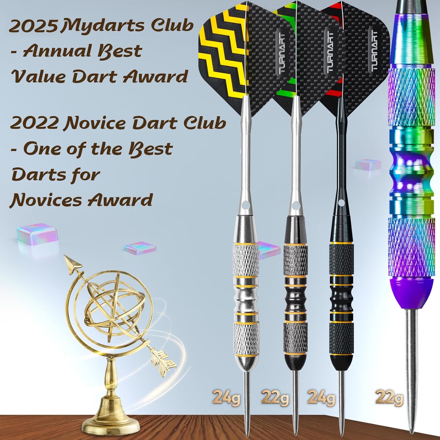 Turnart Darts Metal Tip Set - Professional Steel Tip Darts 12 Pcs with Stylish Case & Extra Flights