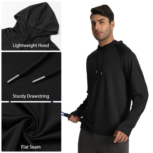 HovSiyla 5 Pack Men's Fishing Shirts Long Sleeve UPF Sun Protection Hoodie Lightweight Hiking Running Swimming Athletic Shirt Black Grey White Navy Red Large