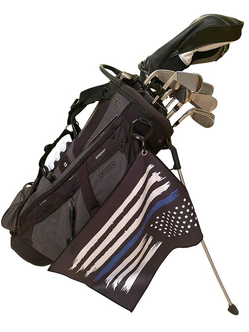 TrueBirdie Microfiber Golf Towel - Thin Blue Line Police American Flag Graphic Golf Towel with Carabiner
