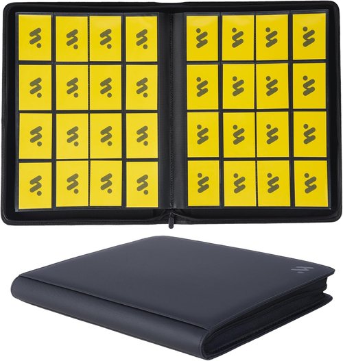 Card Binder - 16 Pocket Trading Card Holder with 44 Sleeves | Zipper Album for TCG & Sports Cards - Black