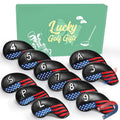FINGER TEN Golf Club Covers for Irons Magnetic Value 11 Pack, Synthetic Leather Deluxe Head Cover Set Headcovers for Irons Fit Main Iron Clubs (Black-USA Flag)