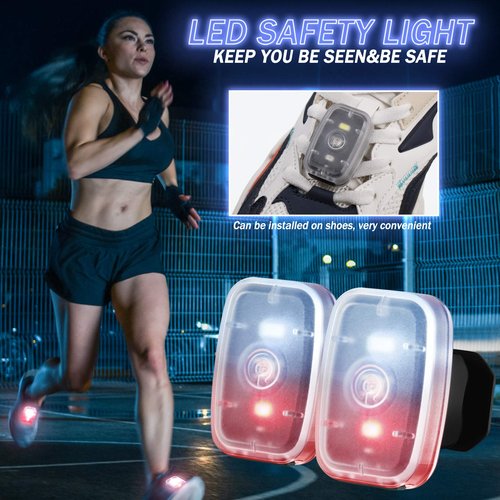 Mudder Running Lights for Runners Rechargeable LED Safety Lamps USB Rechargeable Clip on Strobe Bicycle Tail Lamps with 5 Modes Flashing Bike Lights for Night Riding Walking Hiking Pet Dog(4 Pieces)