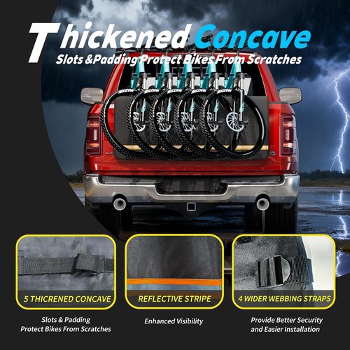 Filori 5-Bike Tailgate Pad - Heavy-Duty Scratch Protection for Pickup Trucks | Universal Fit, Black with Reflective Strips