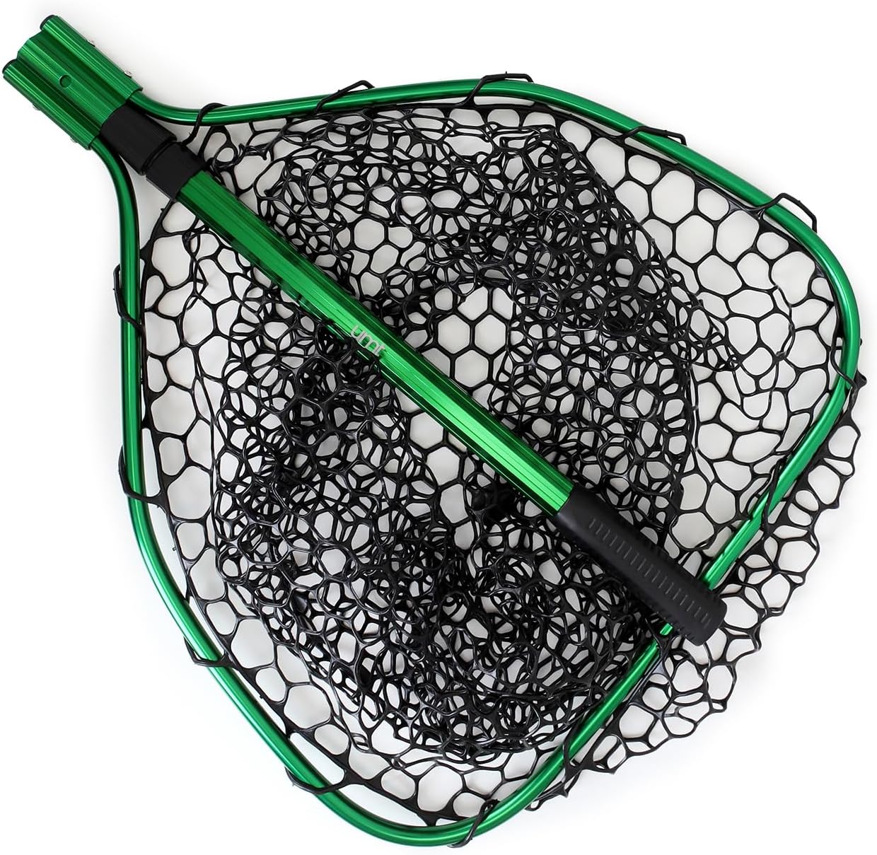 UMT Telescopic Fishing Landing Net - 3.6–5 Ft Adjustable Length, 17" x 19" Large Hoop, Green Silicone Mesh