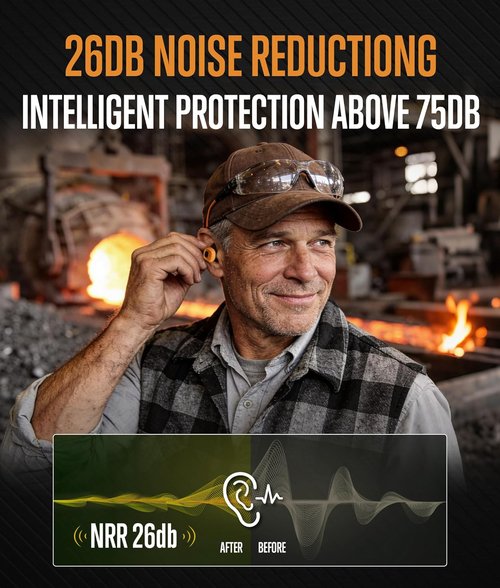 GLORYFIRE Bluetooth Ear Protection Earplugs - Noise Reduction Hearing Buds | Charcoal & Blaze