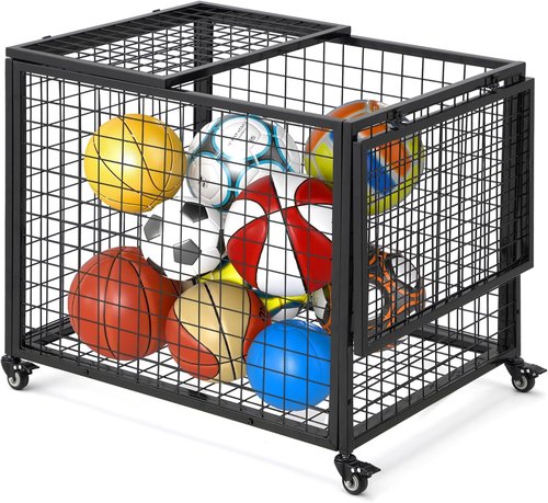 AECOJOY Rolling Basketball Cart - Versatile Sports Equipment Organizer with Wheels for Indoor & Outdoor Use