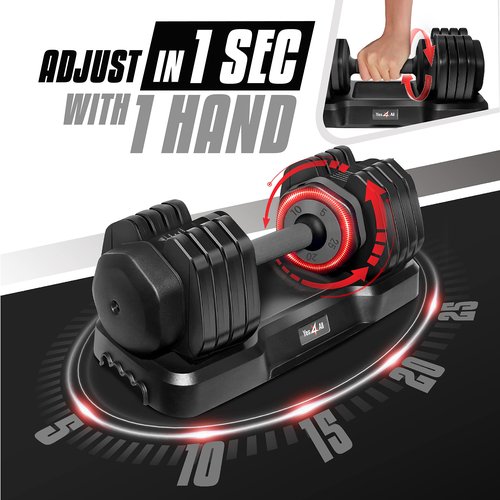 Yes4All 25lbs Grey Grip Adjustable Dumbbells Weights, 5 in 1 Weights Dumbbell with One Second Dial Handle for Different Workout Levels