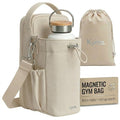 kyrra. Magnetic Gym Bag Beige with Water Bottle Holder Reusable Pouch 2 Bags in 1 Compact Crossbody Small Sports Training Bag Durable Waterproof Fitness Organizer Workout pouch for Men Women Travel