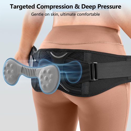 SueStar Sacroiliac Belt with Removable 3D Pressure, Hip Brace for SI Joints Pain, Lower Back Pain and Sciatica Nerve Relief, Anti-slip Si Joint Belt for Women,Gery.S/M