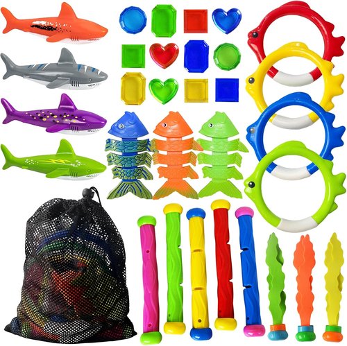 Jasonwell Pool Diving Toys - 31 PCS Fun Swimming Pool Games for Kids & Teens | Dive Rings, Sticks & Treasures