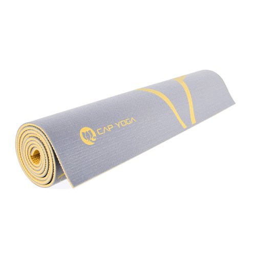 CAP Barbell Yoga Mat with Carry Strap, 5mm, Reversible Dahlia Design, Yellow/Gray