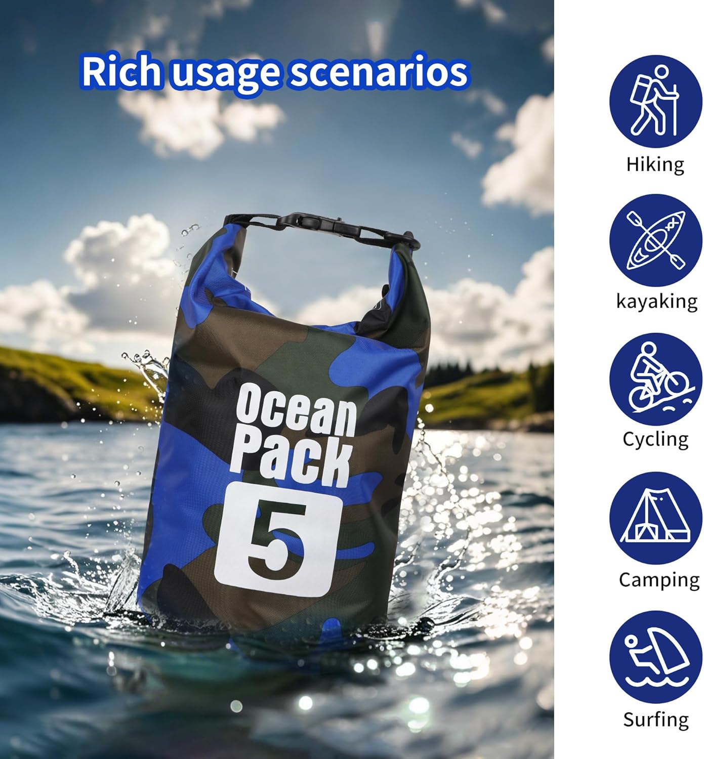 Skiennix Waterproof Dry Bag - 20L Lightweight Storage Backpack with Phone Case for Travel & Outdoor Activities - Blue