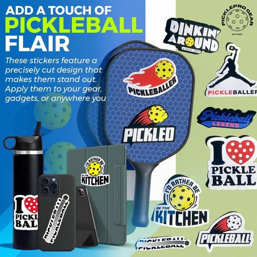 Pickleball 3D Sticker Set – 1 Raised 3D Pickleball Decal + 9 Vinyl Stickers – Fun Accessories & Gifts for Players